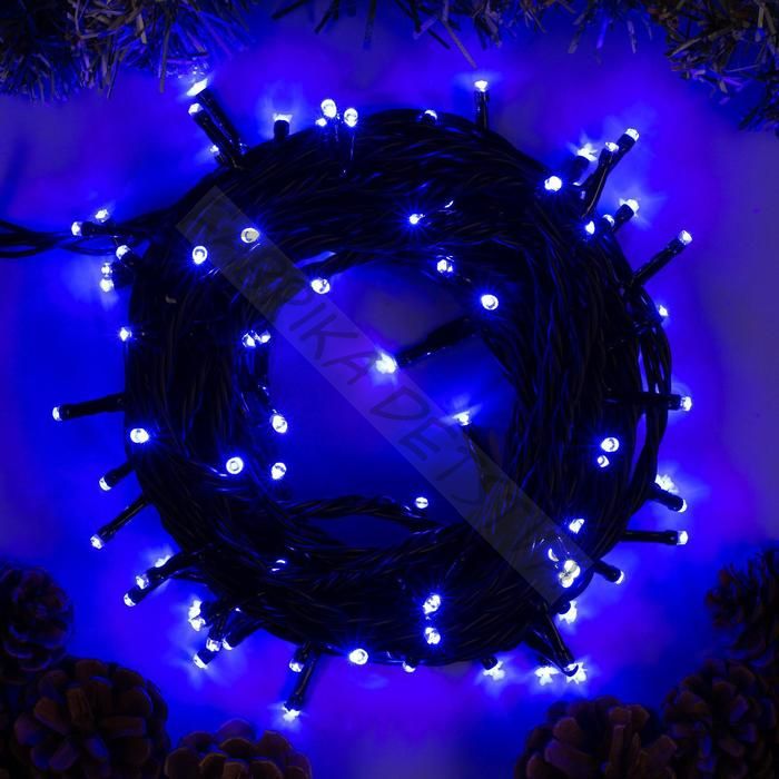 Гирлянда «Нить» 10 м, IP44, УМС, тёмная нить, 100 LED, свечение синее, 220 В
