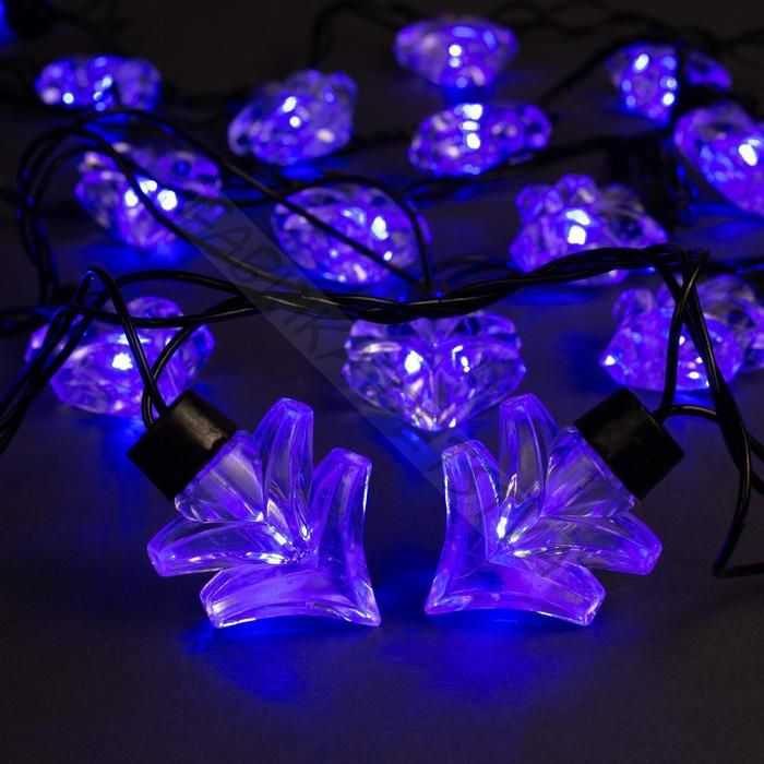 Гирлянда «Нить» 5 м с насадками «Ёлка», IP44, тёмная нить, 40 LED, свечение синее, 8 режимов, 220 В