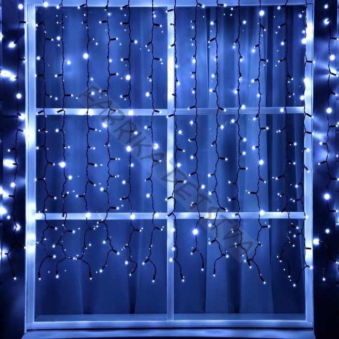 Гирлянда «Занавес» 2 x 1.5 м, IP65, УМС, тёмная нить, 360 LED, свечение белое, 220 В