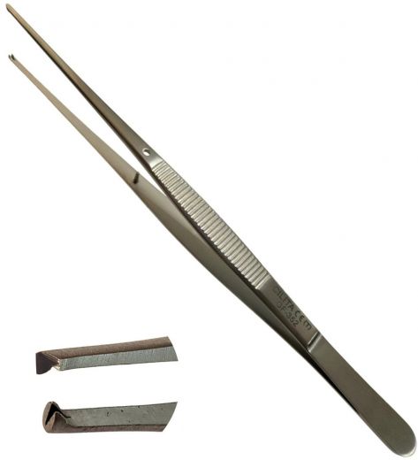 Пинцет хирургический с зубчиками деликатный 150 мм ​GF-352  с ограничителем