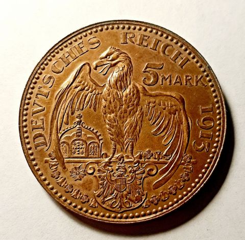 5 марок 1913 Германия UNC MS Пруссия Редкость