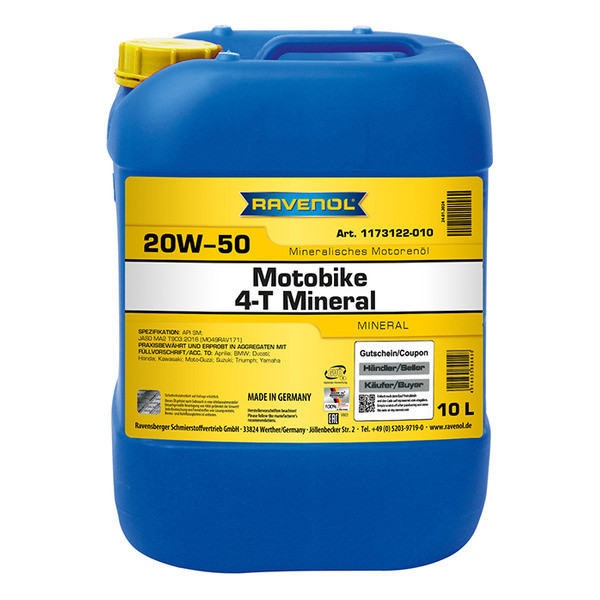 Ravenol Motobike 4-T Mineral 20W-50, 10л