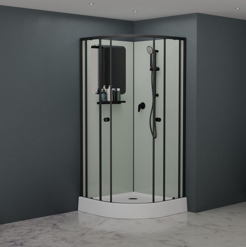 Душевая кабина RGW полукруг, низкий поддон, без крыши, профиль чёрный AN-208B 90x90, 381320899-14