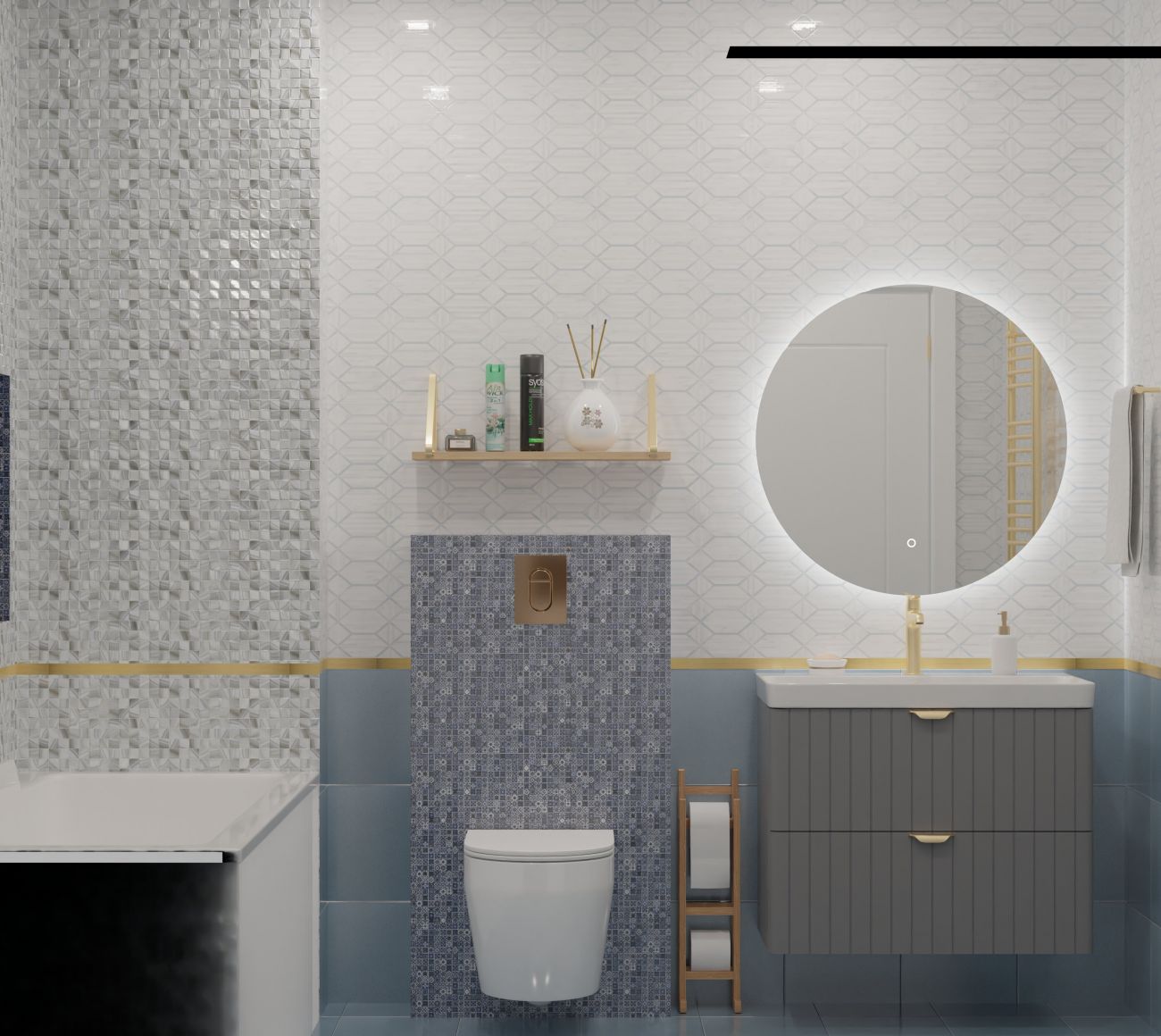 Mavi Tonlu Hamam Dizaynı - 2,2 x 2,8 (m)