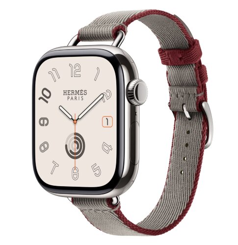 Apple Watch Series 11 Hermes 42mm Twill Jump Attelage Single Tour Gris Meyer / Rouge Grenat