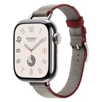 Apple Watch Series 11 Hermes 42mm Twill Jump Attelage Single Tour Gris Meyer / Rouge Grenat