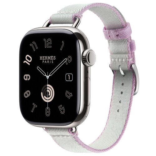 Apple Watch Series 11 Hermes 42mm Twill Jump Attelage Single Tour Gris Platine / Mauve