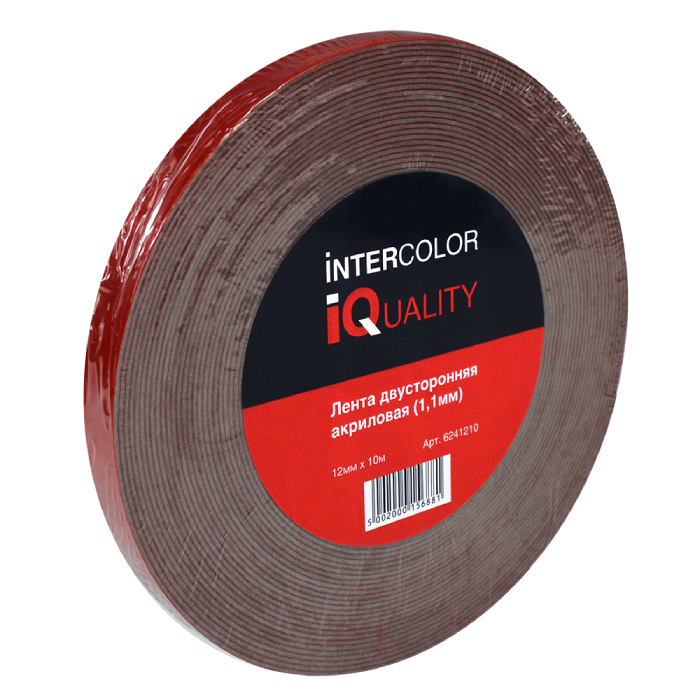 IQ Лента двусторонняя акриловая толщина 1.1мм. рулон 12мм.х10м.