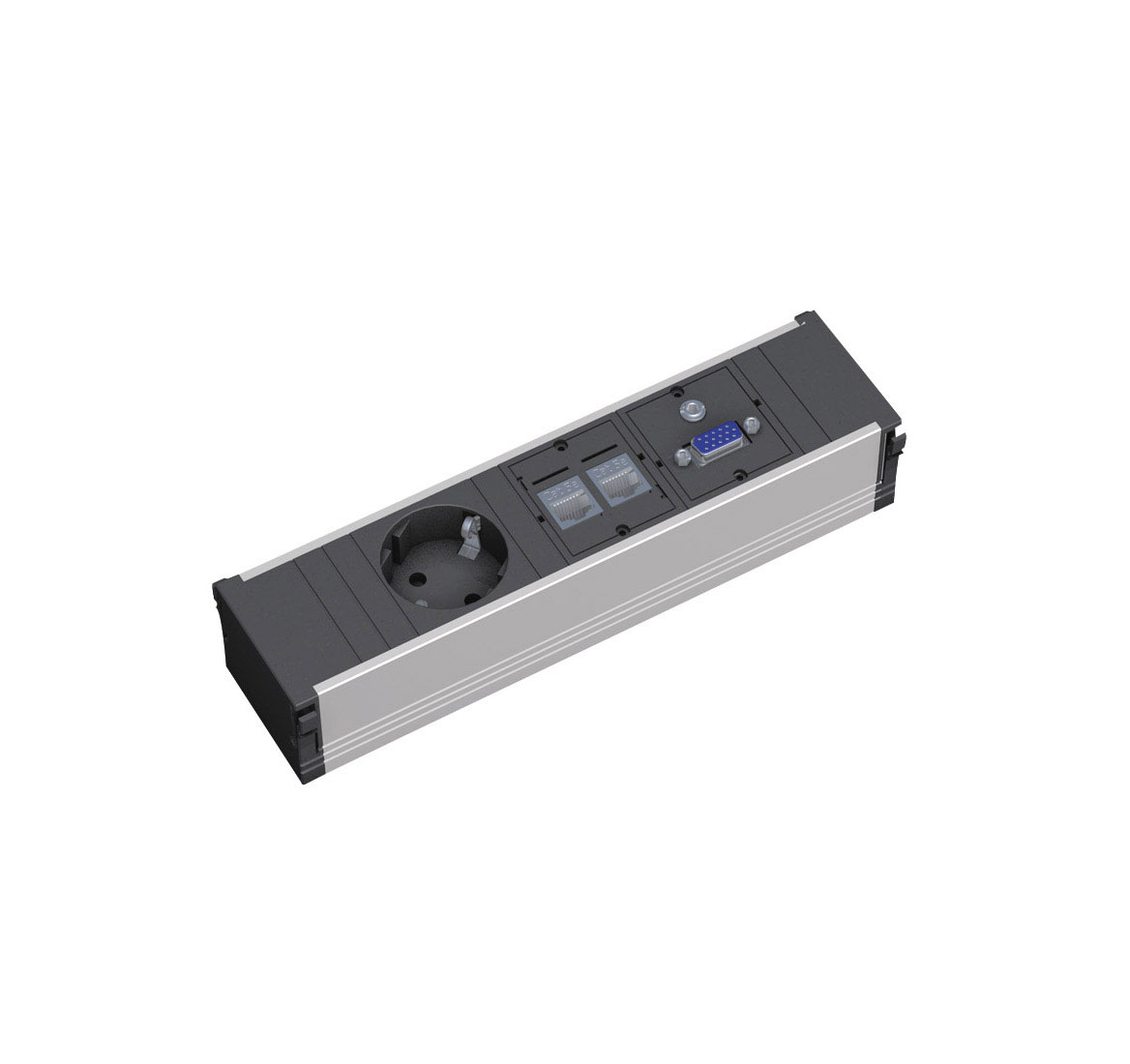 Розетблок для офиса CONI 1AC+2Cat5+VGA+St СЕРО-ЧЕРНЫЙ