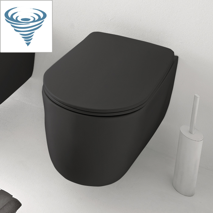 Черный унитаз подвесной Kerasan Nolita безободковый, слив Tornado