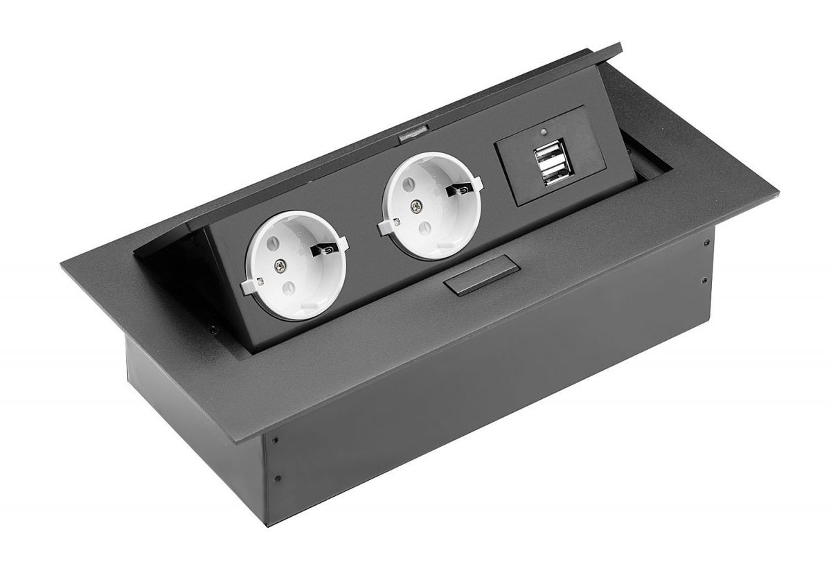 Встраиваемая розетка GTV AE-PBU02GS (на 2 розетки, 2 USB)