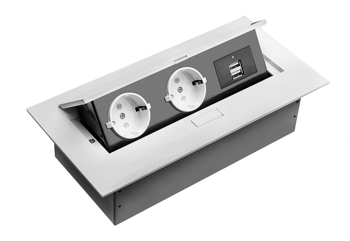 Встраиваемая розетка GTV AE-PBU02GS(на 2 розетки, 2 USB)