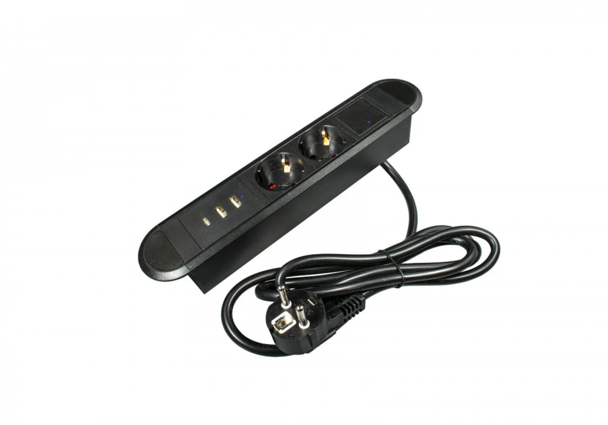 Розетка встраиваемая, врезная, розетка в стол, удлинитель для кухни и офиса BM-02 (2 USB A, 1 USB C, 2 EURO)