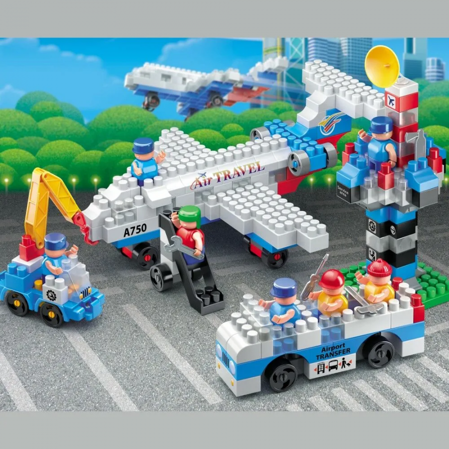 Конструктор "AVIA" набор  пассажирский лайнер, автобус, сервисный автомобиль и КДП