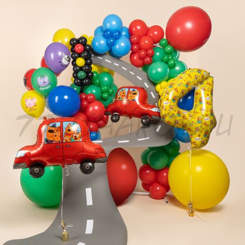 ФИГУРА "ТРИ КОТА АВТОМОБИЛЬ"  (30" / 76 СМ.)   С ГЕЛИЕМ.