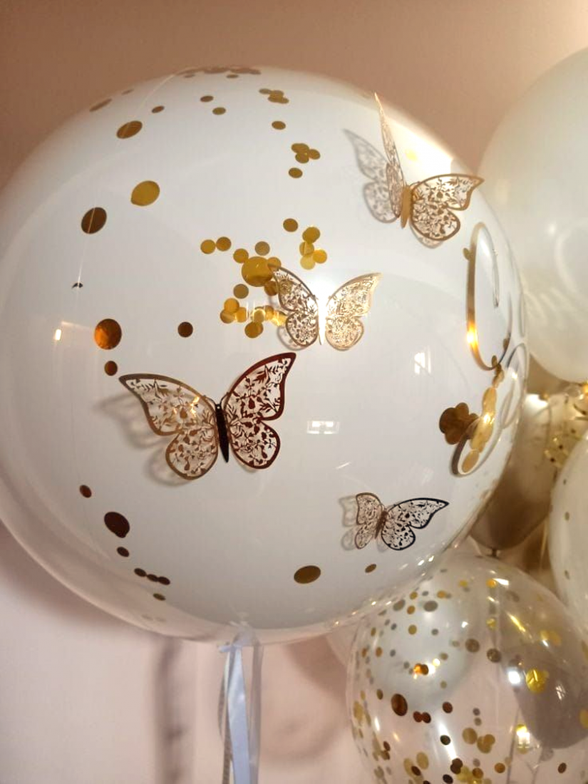 Двойной Баблс с бабочками и надписью шар пластиковый с гелием