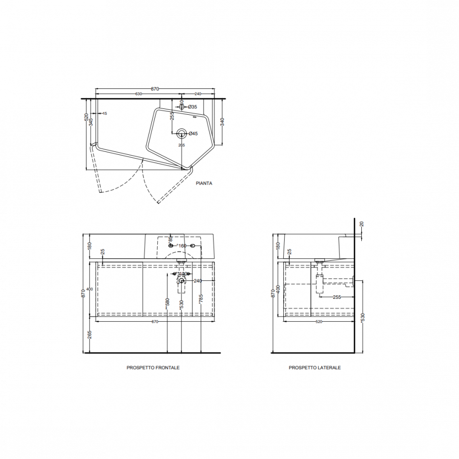 Тумба под раковину подвесная Cielo Kanto KAM87E/KAM87L 87х52х40 см ФОТО