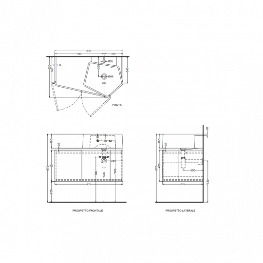 Тумба под раковину подвесная Cielo Kanto KAM87E/KAM87L 87х52х40 см схема 2