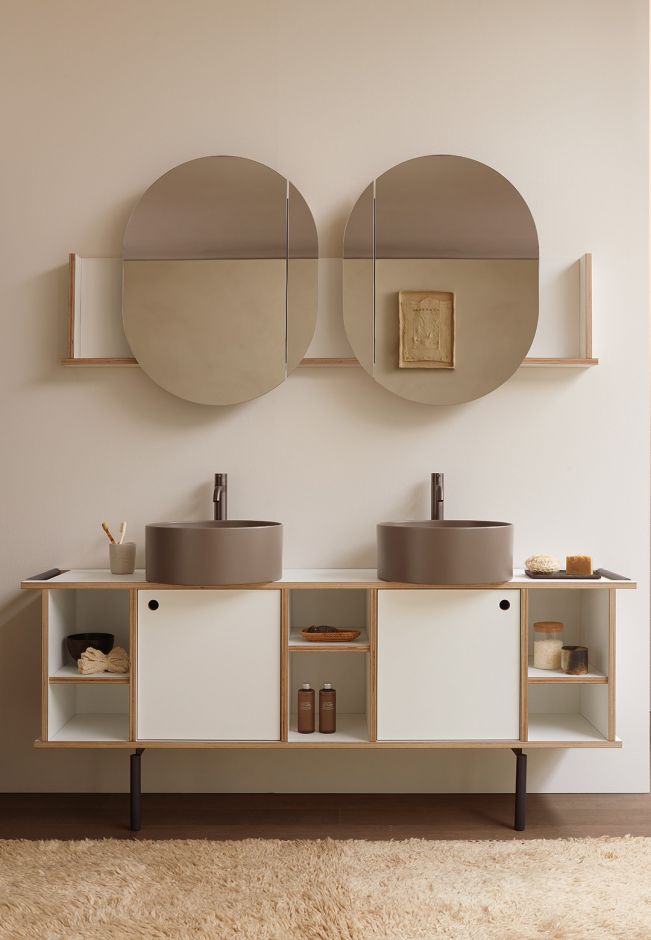 Зеркало настенное Cielo Theo Doppio комплект с полкой THSPDX - THSPCC - THSPSX 78х167х13 см ФОТО