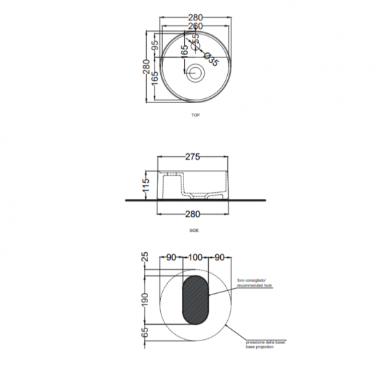 Раковина круглая Cielo Les Petites LPLAT/LPLATSF, диаметр 28 см схема 2 Раковина круглая Cielo Les Petites LPLAT/LPLATSF, диаметр 28 см схема 2