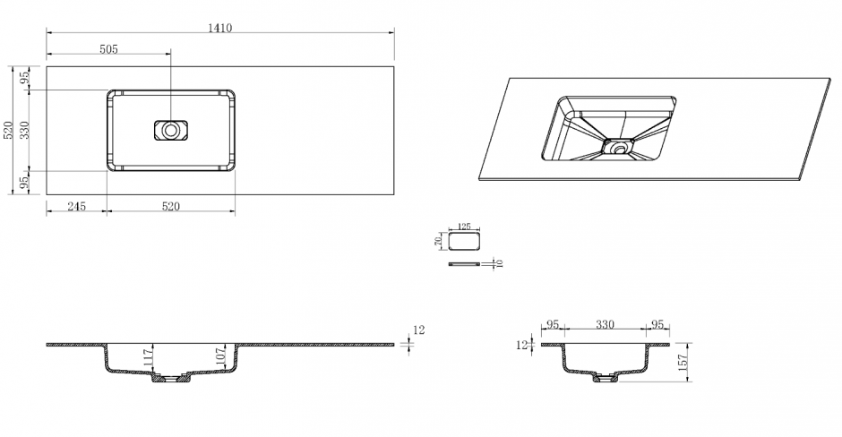 Черная раковина Armadi Art Quatro 793-140-A-L 141х52 см ФОТО