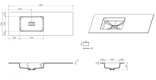 Черная раковина Armadi Art Quatro 793-140-A-L 141х52 см схема 2