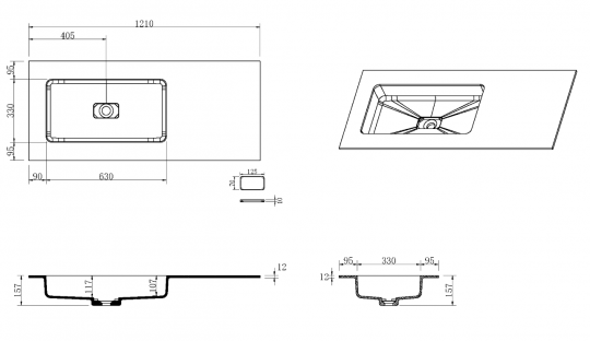 Раковина-моноблок Armadi Art Quatro 793-120-W-R 121х52 см схема 2