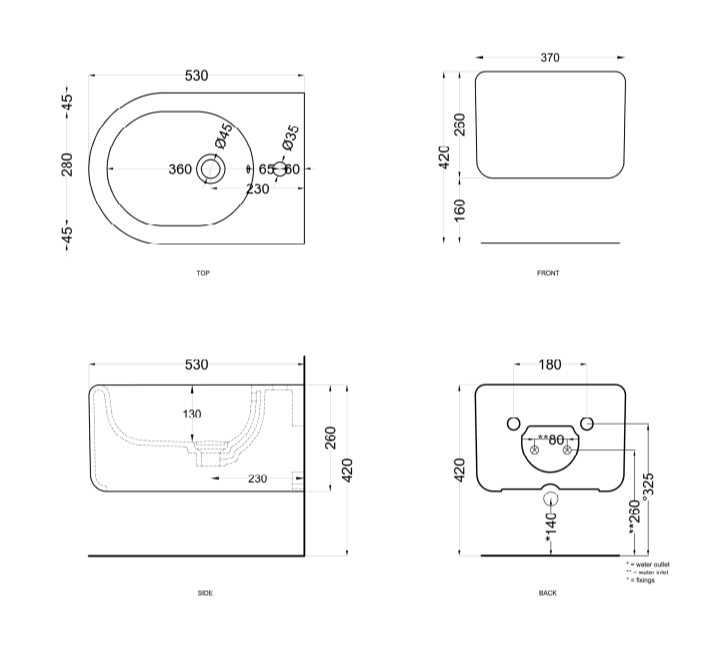 Биде подвесное Cielo Itaca ITBS с 1 отверстием под смеситель, крепеж в комплекте ФОТО
