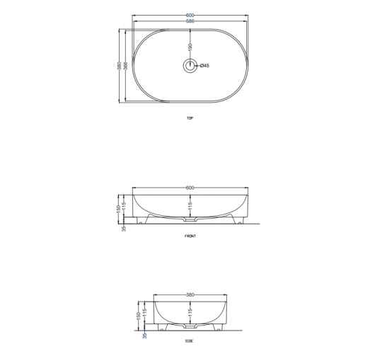 Накладная раковина Cielo Mare MRLAO овальная, 60х38х15 см схема 2