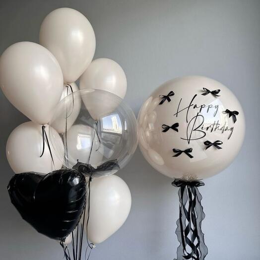 Нюд+черный сет из шаров с бантиками с гелием