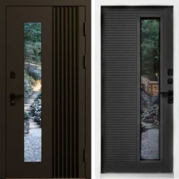 Входная дверь Termo-door Фортис Муар коричневый 8019 - Бетон темный, белый короб с терморазрывом и стеклопакетом