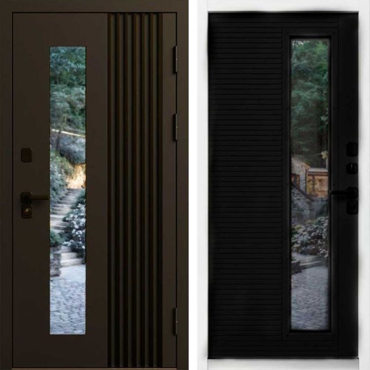 Входная дверь Termo-door Фортис Муар коричневый 8019 - Черный кварц, белый короб с терморазрывом и стеклопакетом