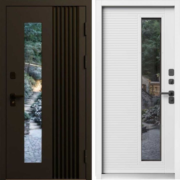 Входная дверь Termo-door Фортис Муар коричневый 8019 - Белый софт, белый короб с терморазрывом и стеклопакетом