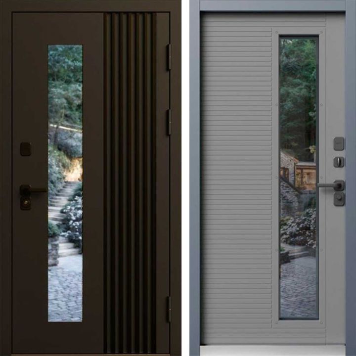 Входная дверь Termo-door Фортис Муар коричневый 8019 - Серая с терморазрывом и стеклопакетом