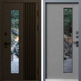 Входная дверь Termo-door Фортис Муар коричневый 8019 - Серая с терморазрывом и стеклопакетом
