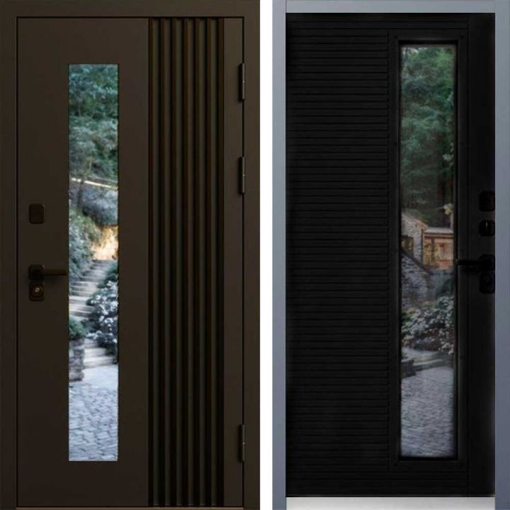 Входная дверь Termo-door Фортис Муар коричневый 8019 - Черный кварц с терморазрывом и стеклопакетом