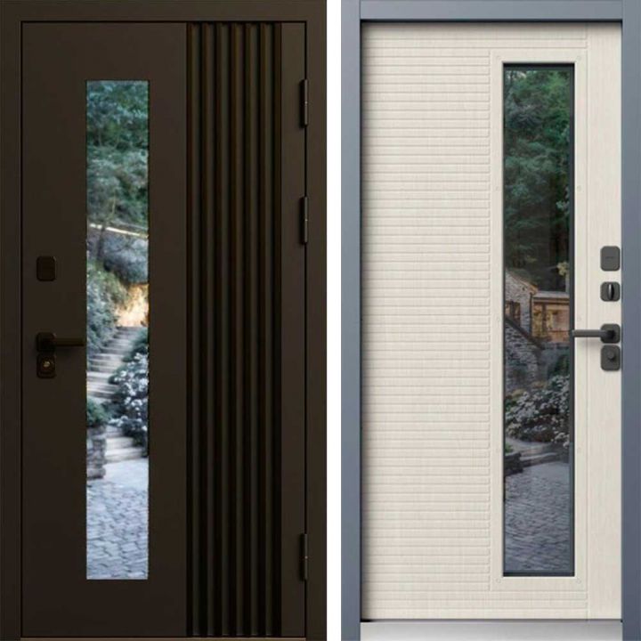 Входная дверь Termo-door Фортис Муар коричневый 8019 - Слоновая кость с терморазрывом и стеклопакетом