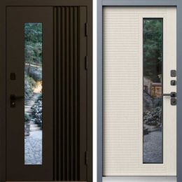 Входная дверь Termo-door Фортис Муар коричневый 8019 - Слоновая кость с терморазрывом и стеклопакетом