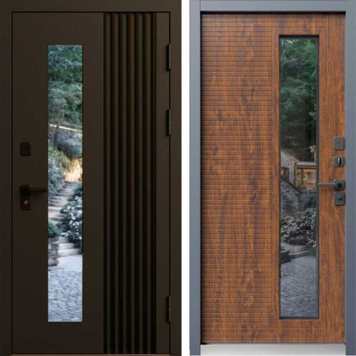 Входная дверь Termo-door Фортис Муар коричневый 8019 - Дуб с терморазрывом и стеклопакетом