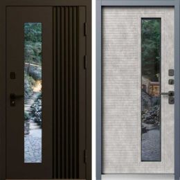 Входная дверь Termo-door Фортис Муар коричневый 8019 - Бетон светлый с терморазрывом и стеклопакетом