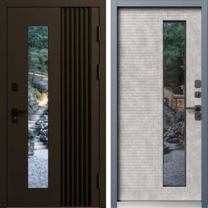 Входная дверь Termo-door Фортис Муар коричневый 8019 - Бетон светлый с терморазрывом и стеклопакетом