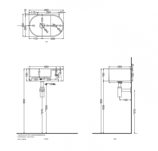 Накладная/подвесная овальная раковина Cielo Les Petites LPLAO46/LPLAO46SF 46х30х17 см схема 2