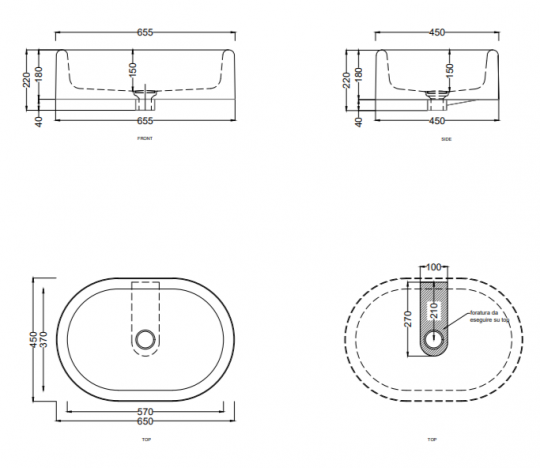 Раковина Cielo Itaca накладная/на пьедестал, 65,5x45x18 см арт. ITLAO/ITLAOTR схема 2