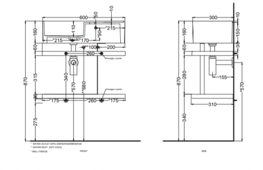 Стальной каркас для раковины Cielo Les Petites LPSTOR60 60х30х40 см схема 2