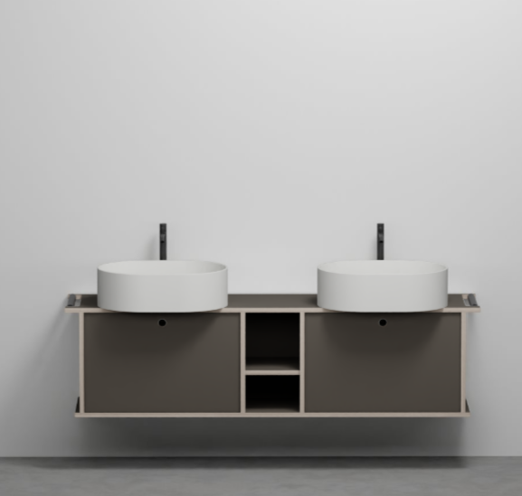 Тумба подвесная/напольная Cielo Theo 175 THMF175C2/THMF175C2SF из материала Fenix, с 2 дверцами и открытой полкой 175х63х38 см ФОТО