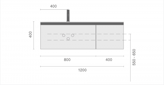 Тумба под раковину Armadi Art Quatro 790-M2-120, два блока (80+40), чаша слева схема 8