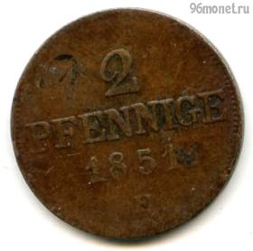 Германия Саксония 2 пфеннига 1851 F