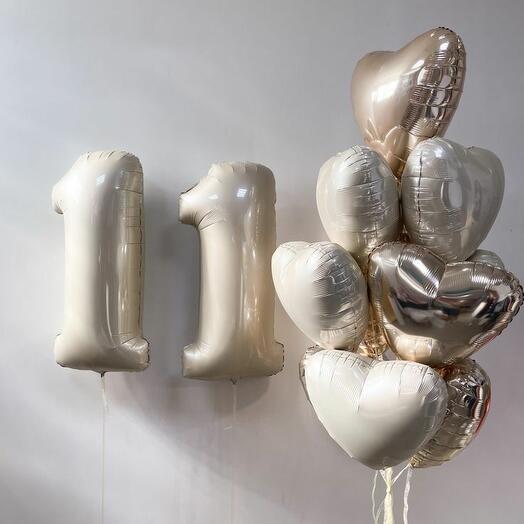 Сет нюд блеск с сердцами из шаров с гелием