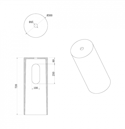 Мраморная напольная раковина Sole Corian 40x13 см, гладкий пьедестал схема 4