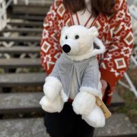 Игрушка Полярный мишка в меховом пальто с капюшоном, 32 см